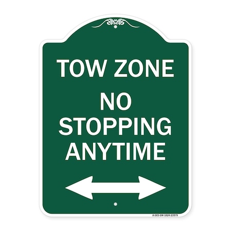 Signmission No Stopping Anytime W/ Bi-Directional Arrow, Green & White Aluminum Sign, 18" x 24", GW-1824-23579 A-DES-GW-1824-23579
